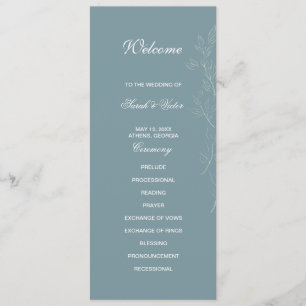 Elegant light blue leaf double side program card 