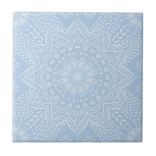 Elegant Light Blue Mandala Ceramic Tile