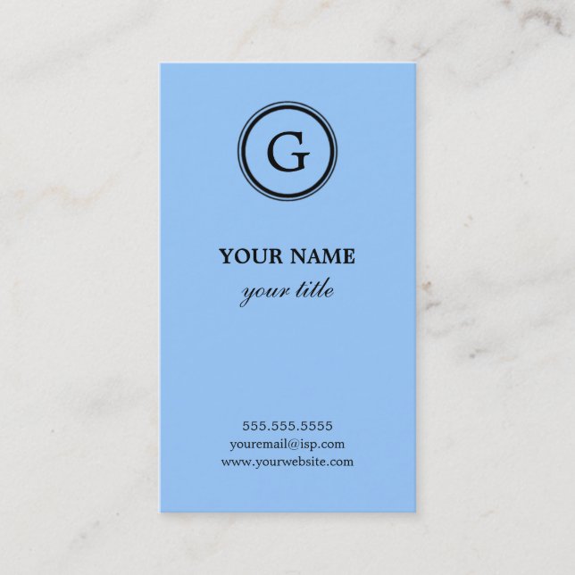 Elegant Light Blue Monogram Business Cards (Front)