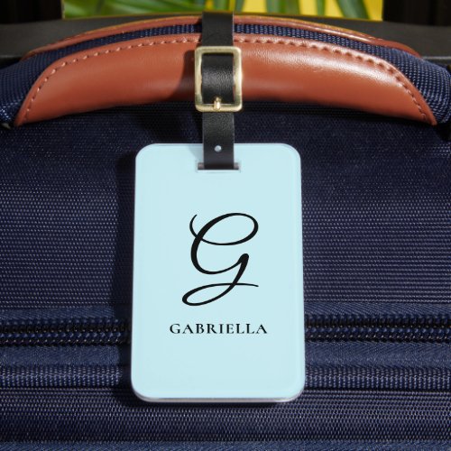 Elegant Light Blue Monogram Personalized Luggage Tag