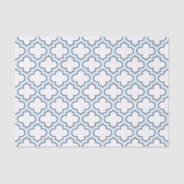 Elegant Light Blue Moroccan Quatrefoil Pattern Tissue Paper (Front)