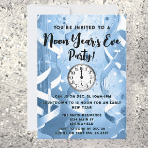 Elegant Light Blue Noon Year's Eve Party Invitation