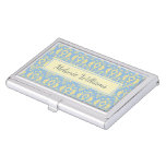 Elegant Light Blue Ornate Textile Pattern Business Card Case