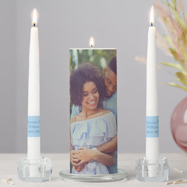 Elegant Light Blue Photo Wedding Unity Candle Set (In Situ)