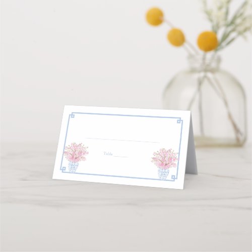 Elegant Light Blue Pink Chinoserie Ladies Luncheon Place Card