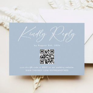 Elegant Light Blue QR Code Wedding RSVP Enclosure Card