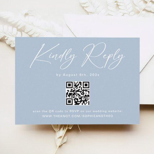 Elegant Light Blue QR Code Wedding RSVP Enclosure Card