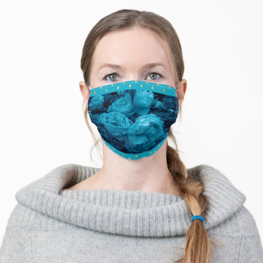 Elegant Light Blue Roses Adult Cloth Face Mask (Worn)
