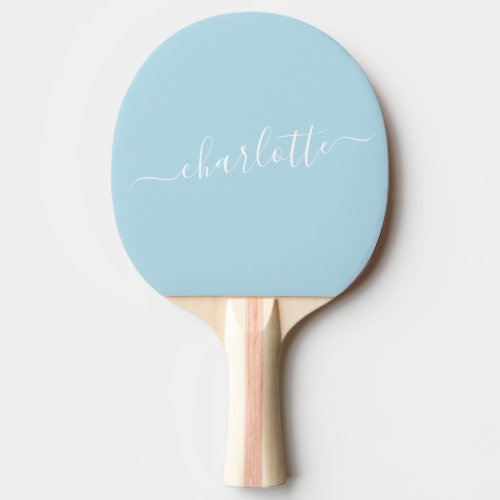 Elegant Light Blue Script Name Personalized  Ping Pong Paddle