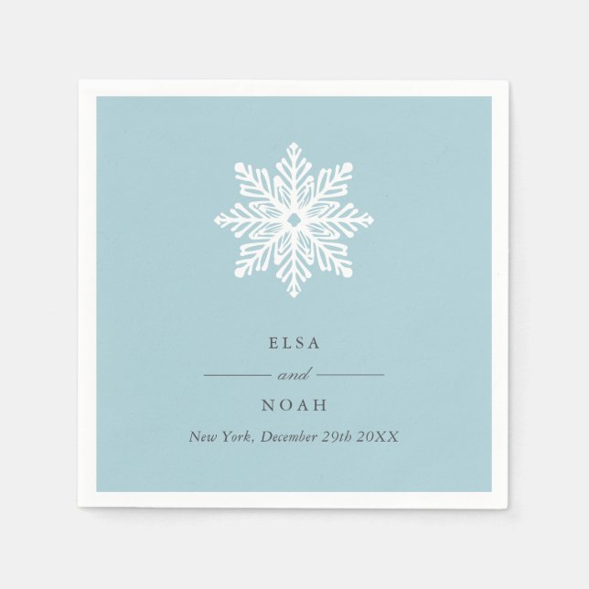 Elegant light Blue Snowflake Monogram  Napkins (Front)