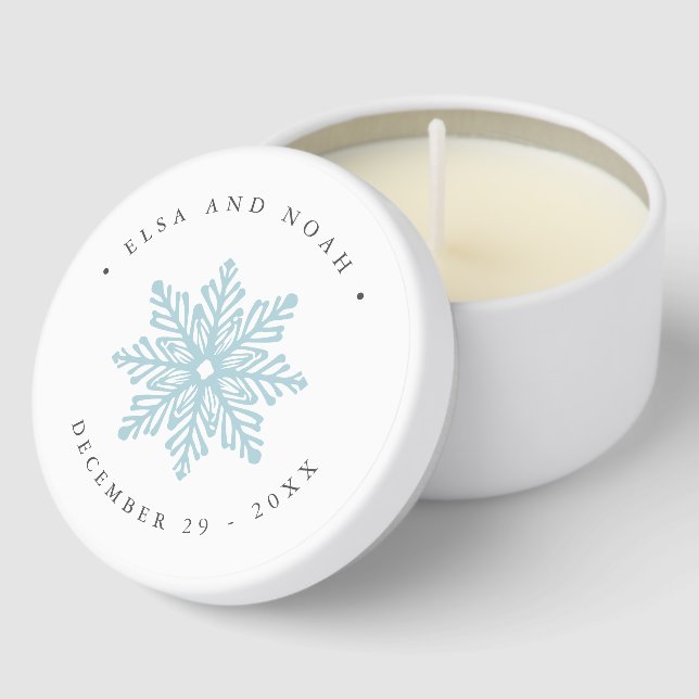 Elegant Light Blue Snowflake Wedding Christmas  Mini Candle Favors (Corner)