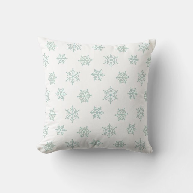 Elegant Light Blue Snowflakes on White Throw Pillow (Front)