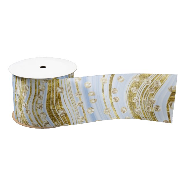 Elegant Light Blue Sparkle Swirls Glitter Sequins  Satin Ribbon (Spool)