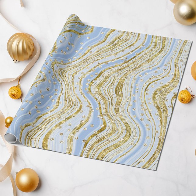 Elegant Light Blue Sparkle Swirls Glitter Sequins Wrapping Paper (Creator Uploaded)