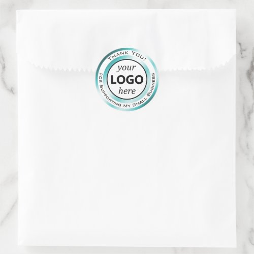 Elegant Light Blue Steel Thank You Your Logo Here Classic Round Sticker