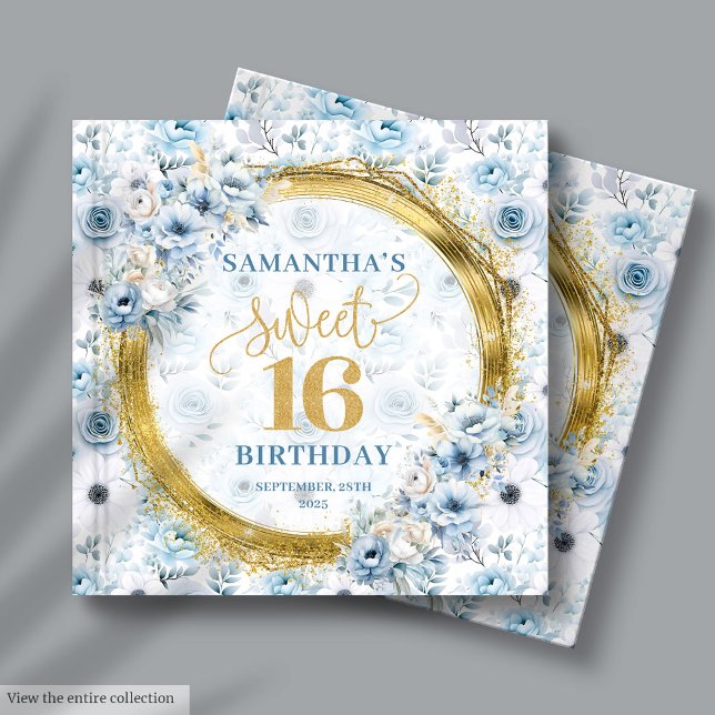 Elegant Light Blue Sweet Sixteen Guest Book Gift (Elegant Light Blue Sweet Sixteen Guest Book Glitter)