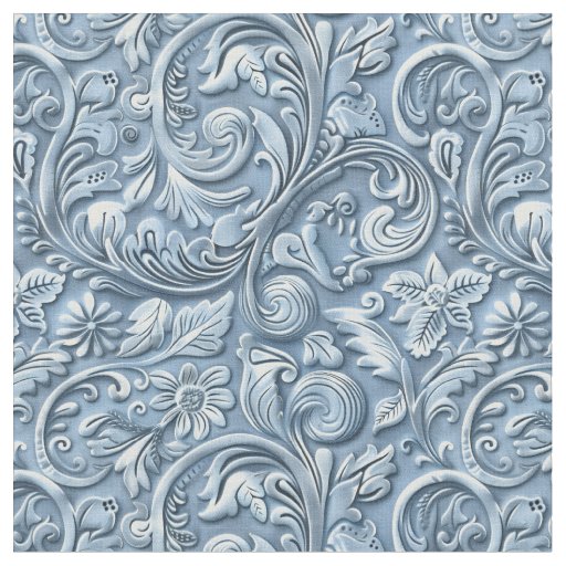 Elegant light blue tooled leather floral fabric