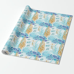 Elegant Light Blue Under the Sea Coral Reefs Wrapping Paper