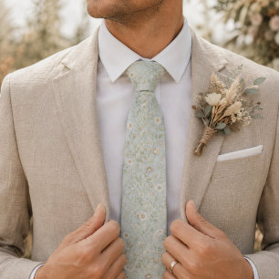 Elegant Light Blue Vintage Botanical Neck Tie