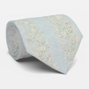 Elegant Light Blue Vintage Botanical Neck Tie