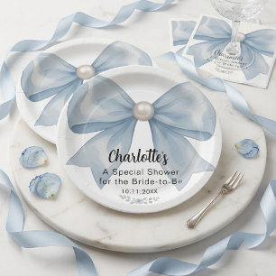 Elegant Light Blue Watercolor Bow Custom Paper Plates