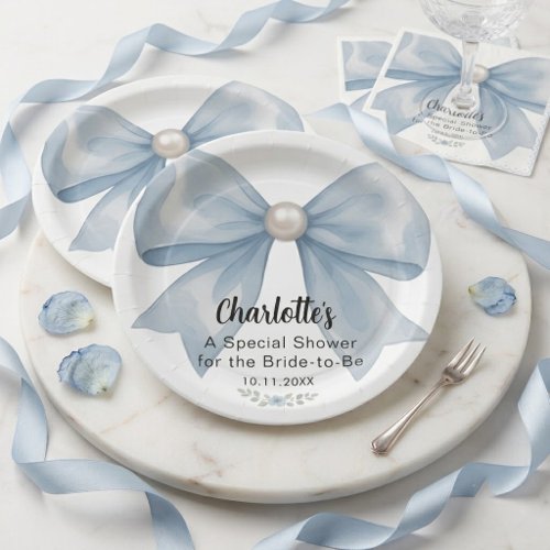Elegant Light Blue Watercolor Bow Custom Paper Plates