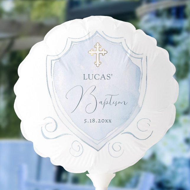 Elegant Light Blue Watercolor Crest Baptism Balloon (Creator Uploaded)