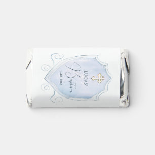 Elegant Light Blue Watercolor Crest Baptism Hershey's Miniatures