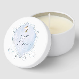 Elegant Light Blue Watercolor Crest Baptism Mini Candle Favors