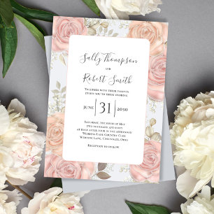 Elegant Light Blue Wedding Floral Blush Pink Invitation