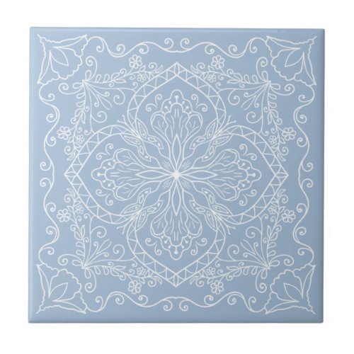 Elegant Light Blue White Flowers Butterfly Ceramic Tile