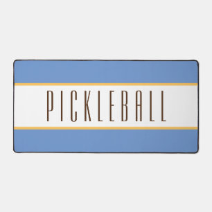 Elegant Light Blue White Stripes PICKLEBALL Text  Desk Mat