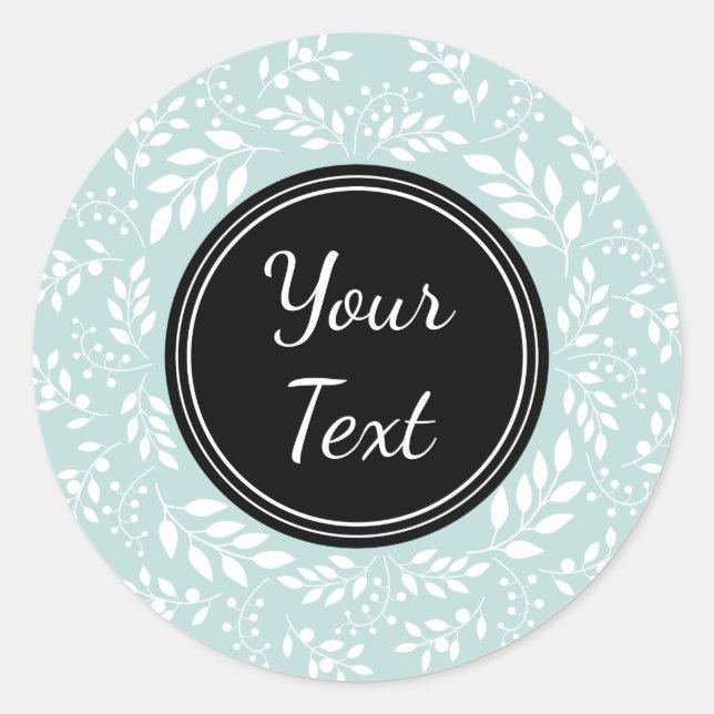 Elegant Light Blue Wreath Personalized Text Classic Round Sticker (Front)