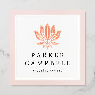 Elegant light blush pink borders lotus floral foil business cards
