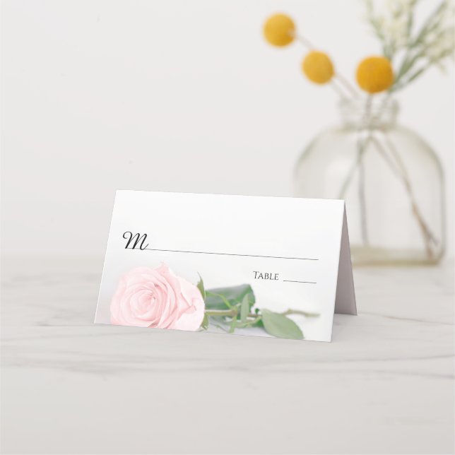 Elegant Light Blush Pink Rose Wedding Write-In Place Card (Front)