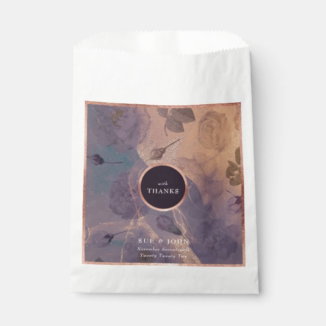 Elegant Light Boho Floral Arch Rose Gold Wedding Favor Bag (Front)