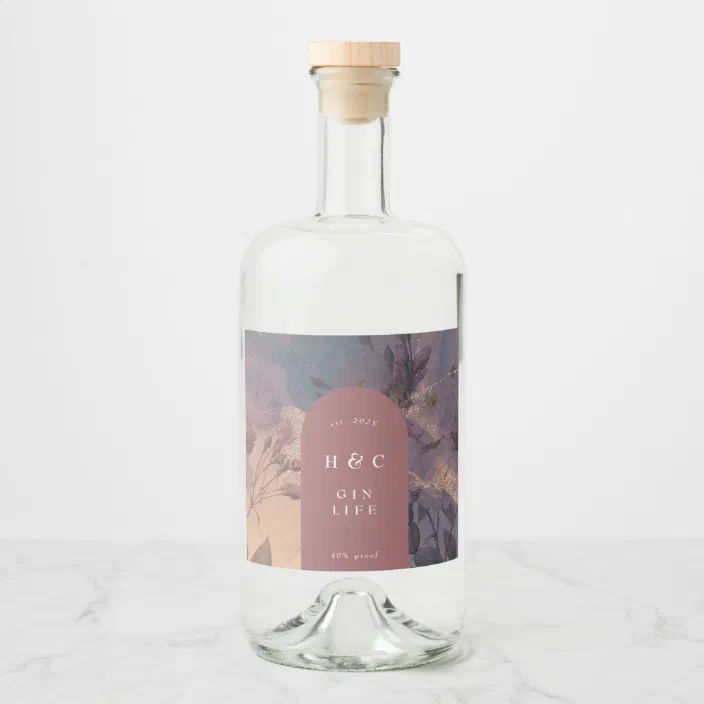 Elegant Light Boho Floral Purple Botanical GIN Liquor Bottle Label |  Zazzle.com