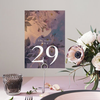 Elegant Light Boho Floral Purple Fantasy Wedding Table Number by PhrosneRasDesign at Zazzle
