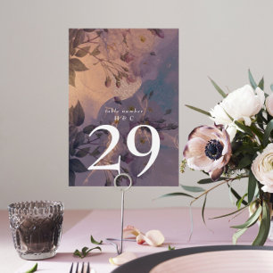 Elegant Light Boho Floral Purple Fantasy Wedding Table Number