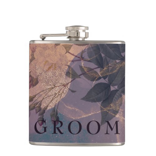 Elegant Light Boho Purple Rose Gold Groomsmen Flask