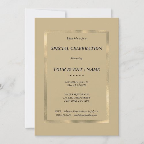 Elegant light brown gold Special Event  Invitation