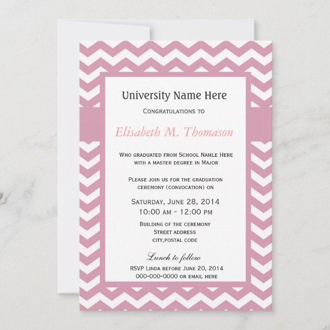 Elegant light cherry chevron graduation ceremony invitation (Front)