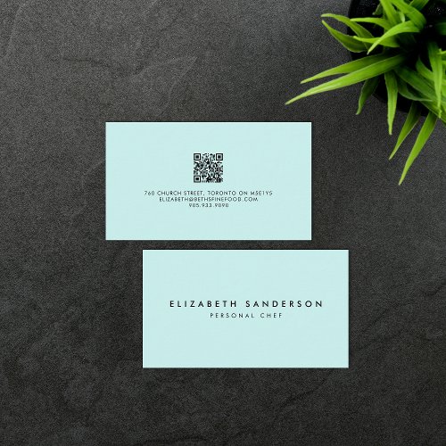 Elegant Light Cyan Luxury Minimal QR CODE Business Card