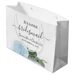 Elegant Light Dusty Blue Rose Bridesmaid Wedding Large Gift Bag