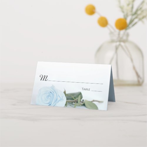 Elegant Light Dusty Blue Rose Wedding Write_In Place Card