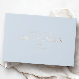 Elegant light dusty blue wedding names date real foil guest book