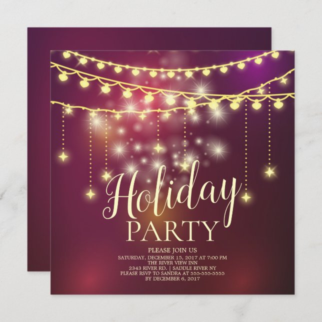 Elegant Light Garland Holiday Party Invitation (Front/Back)