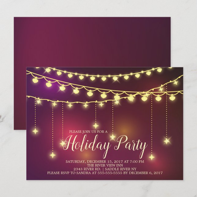 Elegant Light Garland Holiday Party Invitation (Front/Back)