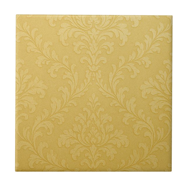 Elegant Light Gold Baroque Damask Ceramic Tile (Front)