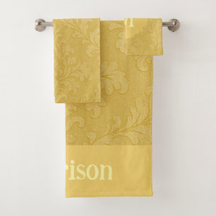 Elegant Light Gold Baroque Damask Custom Bath Towel Set